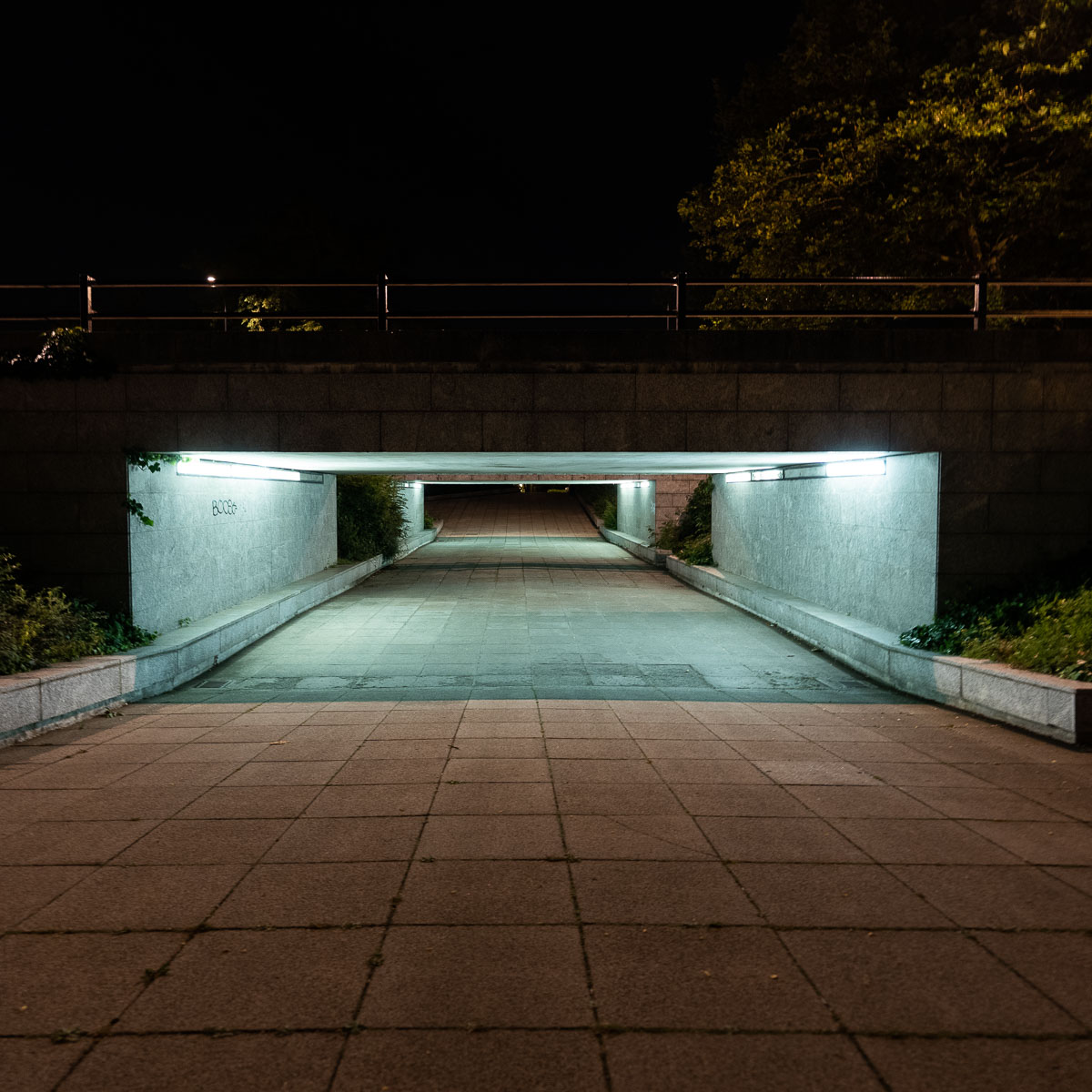 Entrance of a grimy Milton Keynes underpass