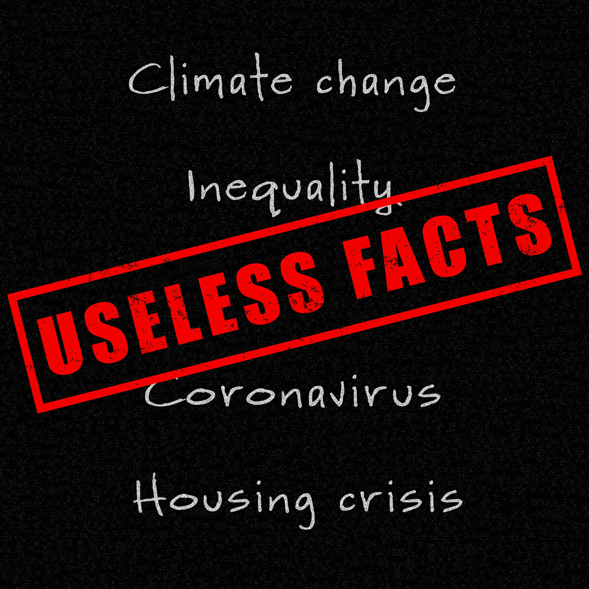 Useless Facts red stamp on real world facts