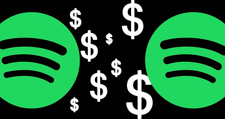 Dollar signs around Spotify logo
